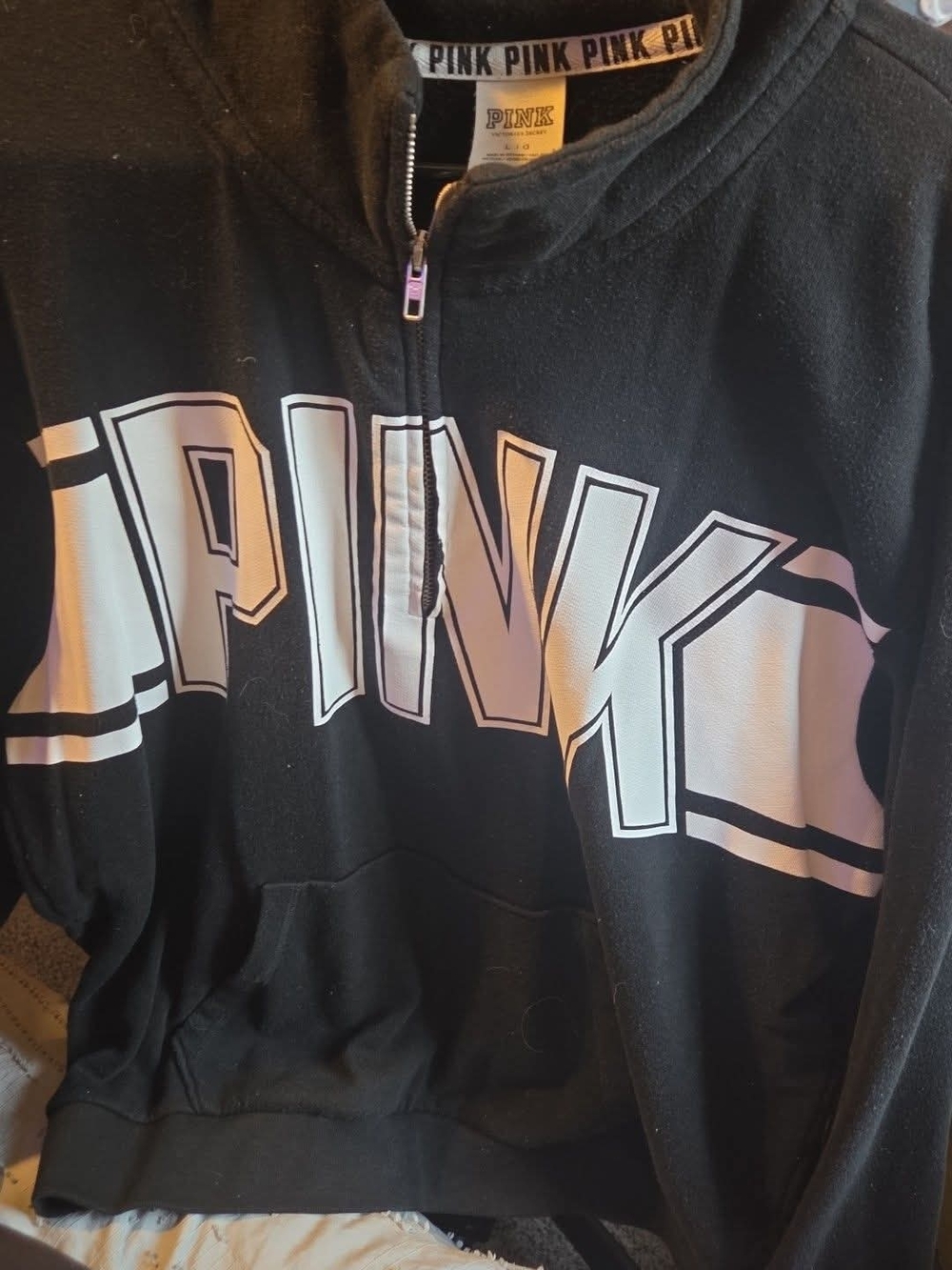 PINK Half-Zip Hoodie with Large Logo